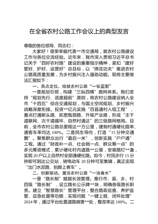 在全省农村公路工作会议上的典型发言
