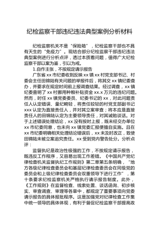 纪检监察干部违纪违法典型案例分析材料