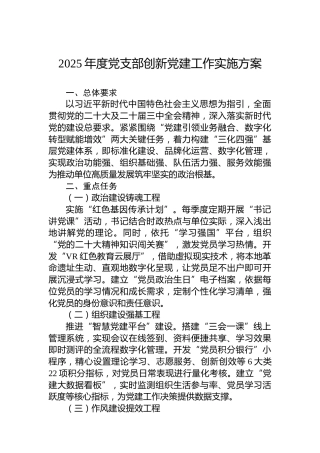 2025年度党支部创新党建工作实施方案