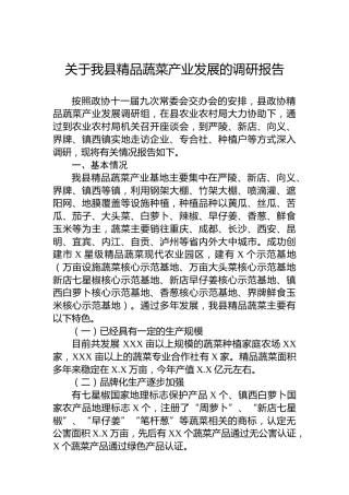 关于我县精品蔬菜产业发展的调研报告