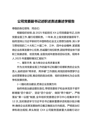 公司党委副书记述职述责述廉述学报告