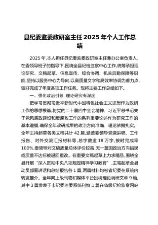 县纪委监委政研室主任2025年个人工作总结