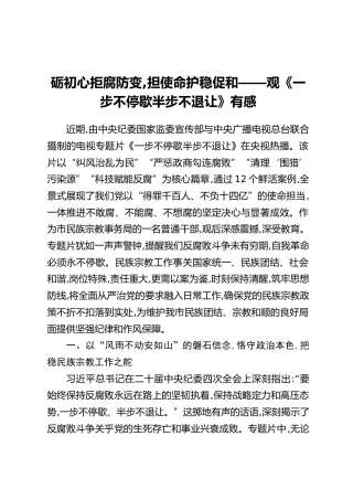 砺初心拒腐防变,担使命护稳促和——观《一步不停歇半步不退让》有感