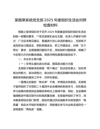 某烟草系统党支部2025年度组织生活会对照检查材料（五个带头方面）