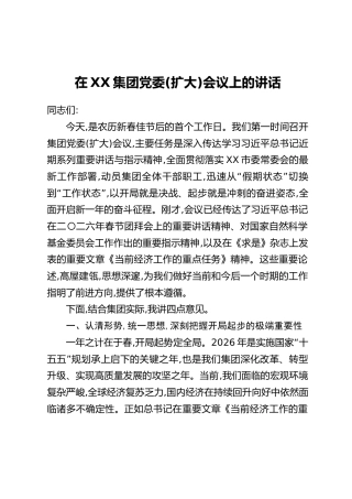 在XX集团党委(扩大)会议上的讲话