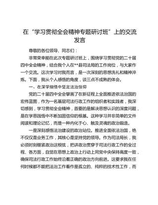 在“学习贯彻全会精神专题研讨班”上的交流发言