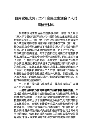 县局党组成员2025年度民主生活会个人对照检查材料