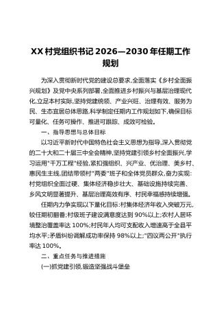 XX村党组织书记2026—2030年任期工作规划