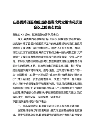 在县委第四巡察组巡察县发改局党组情况反馈会议上的表态发言