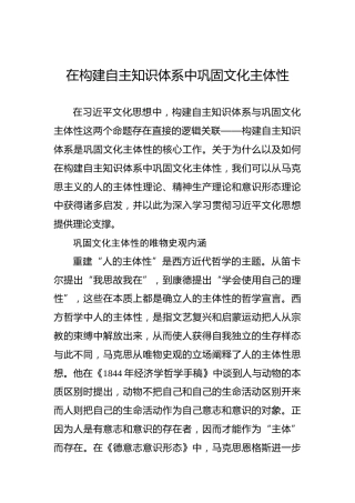 在构建自主知识体系中巩固文化主体性