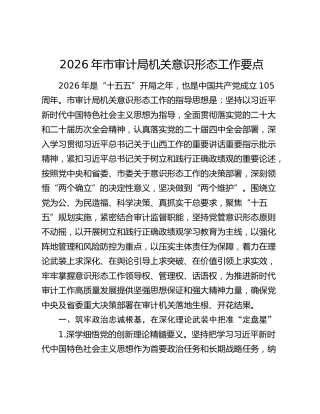 2026年市审计局机关意识形态工作要点