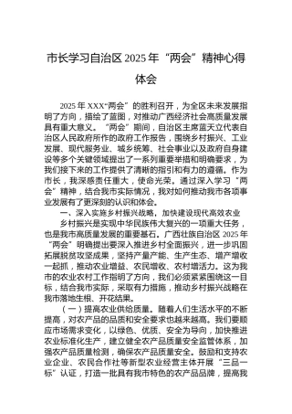 市长学习自治区2025年“两会”精神心得体会