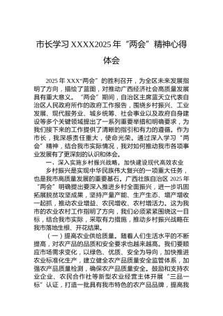 市长学习XXXX2025年“两会”精神心得体会