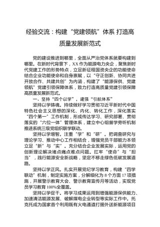 经验交流：构建“党建领航”体系打造高质量发展新范式