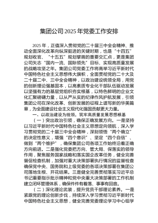 集团公司2025年党委工作安排