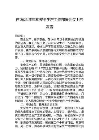 在2025年年初安全生产工作部署会议上的发言