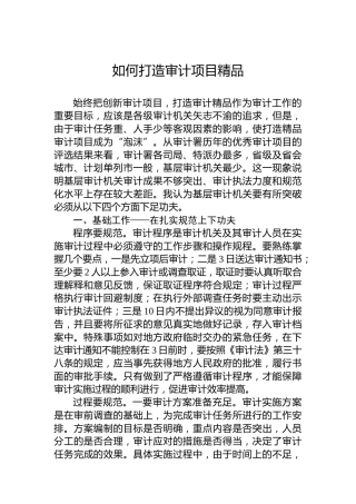 如何打造审计项目精品