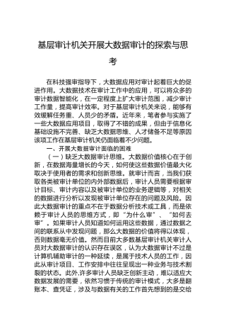 基层审计机关开展大数据审计的探索与思考