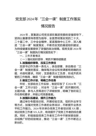 党支部2024年“三会一课”制度工作落实情况报告