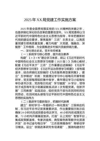 2025年XX局党建工作实施方案