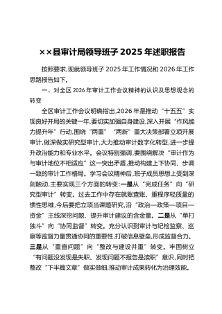××县审计局领导班子2025年述职报告