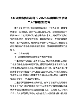 XX旗委宣传部副部长2025年度组织生活会个人对照检查材料