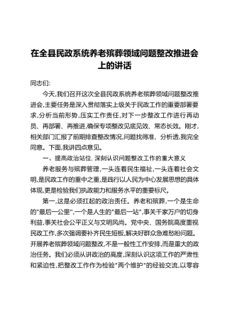 在全县民政系统养老殡葬领域问题整改推进会上的讲话