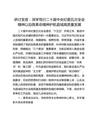 研讨发言：深学笃行二十届中央纪委五次全会精神以自我革命精神护航县域高质量发展