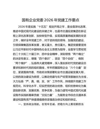 国有企业党委2026年党建工作要点