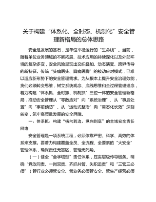 关于构建“体系化、全时态、机制化”安全管理新格局的总体思路