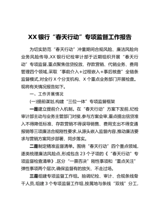 XX银行“春天行动”专项监督工作报告