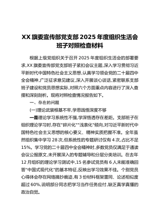 XX旗委宣传部党支部2025年度组织生活会班子对照检查材料