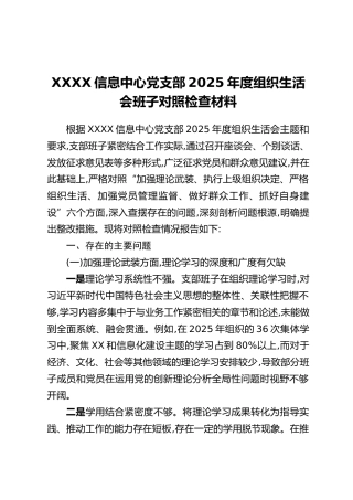 XXXX信息中心党支部2025年度组织生活会班子对照检查材料