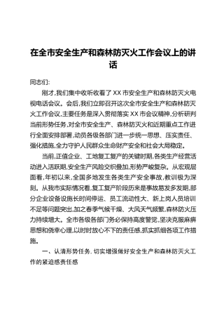 在全市安全生产和森林防灭火工作会议上的讲话