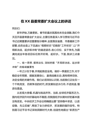 在XX县委常委扩大会议上的讲话