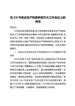 在XX市安全生产和森林防灭火工作会议上的讲话