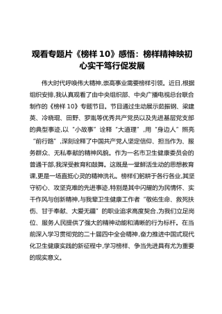 观看专题片《榜样10》感悟：榜样精神映初心 实干笃行促发展