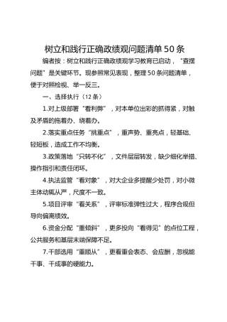 政绩观问题清单50条（简练版）