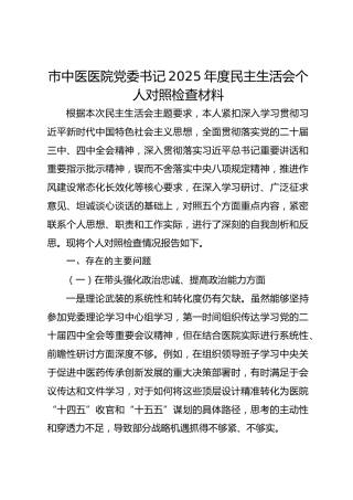 市中医医院党委书记2025年度民主生活会个人对照检查材料