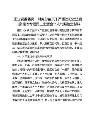 国企严重违纪违法案以案促改专题民主生活会个人对照检查材料