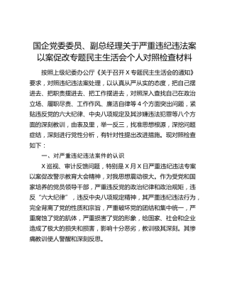 国企公司严重违纪违法案以案促改专题民主生活会个人对照检查材料