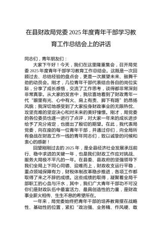 在县财政局党委2025年度青年干部学习教育工作总结会上的讲话