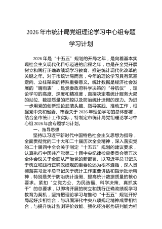 2026年市统计局党组理论学习中心组专题学习计划