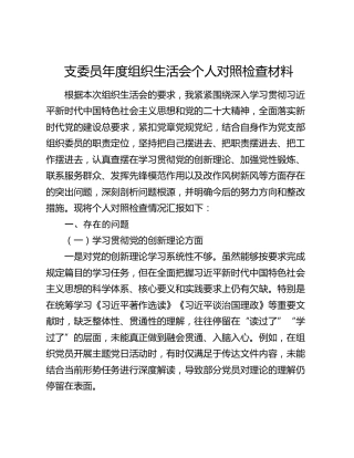 组织委员2025年度组织生活会个人对照检查材料