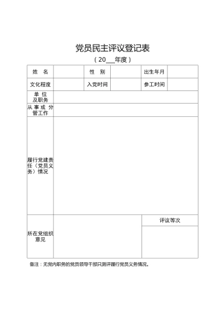 07-1 民主评议-组织生活会党员民主评议登记表