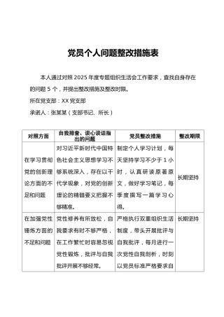 06-5 问题整改-2025年组织生活会党员干部问题整改措施表