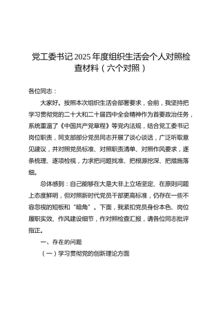 05-10 个人对照-2025年度组织生活会“六个方面”个人对照检查材料（党工委书记）