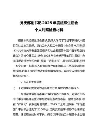 05-4 个人对照-2025年度党员干部组织生活会“五个对照”个人对照检查材料（支部副书记）
