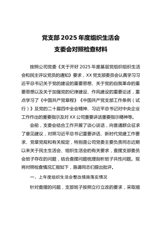 04-5 班子对照-党支部2025年度组织生活会“六个对照”班子对照检查（国企系统党组织）