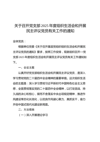 01-1 实施方案-关于召开党支部2025年度组织生活会和开展民主评议党员有关工作的通知